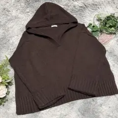 【LOWRYS FARM】ブラウン フード付き ニットセーター Vネック