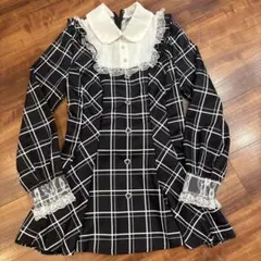 チェック柄ミニワンピース 長袖 フリル襟