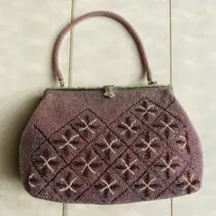 ヴィンテージ 昭和レトロ ビーズ刺繍 パーティーバッグ 茶系
