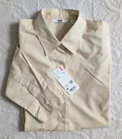 ユニクロ エクストラファイン コットンシャツ 長袖 M ベージュ
