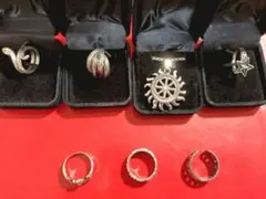 シルバー色リング６点とネックレス１点のセット