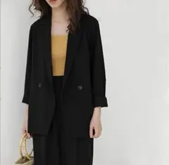 【JUNOAH】2つボタンダブルジャケット ブラック