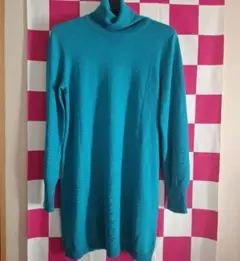 オールドユニクロ　ターコイズ タートルネック ニットチュニック