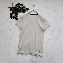 7894✾バーバリーロンドン✾VネックTシャツ【M】ホース刺繍/半袖/アイボリーのサムネイル