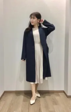 PLST Vネックベルテッドロングコート