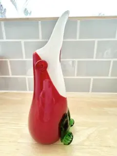 花瓶 ガラス レトロ ペンギン フリル フラワーベース ヴィンテージ ポップ 赤