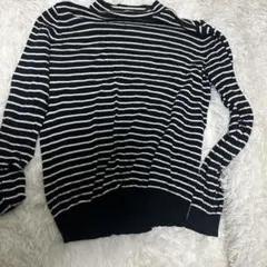 LOWRYS FARM 黒と白のストライプ長袖ニット
