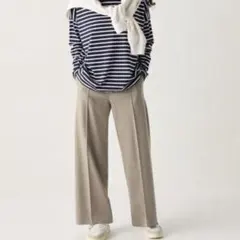 美品 UNIQLO 2024 ブラッシュドジャージーワイドパンツ　ベージュ　S