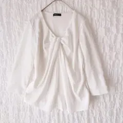 上品 コムサイズム ブラウス ホワイト リボンタイ風 S オフィス カジュアル