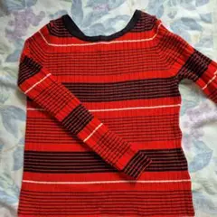 美品★GUアクリルニット、赤系ボーダー、丸首、ＶネックどちらもOK！