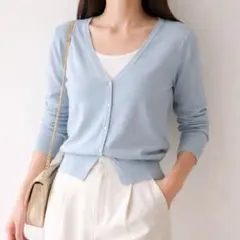ユニクロ 薄手Vネックカーディガン コンパクト丈 シンプル ボタン 羽織り 春秋