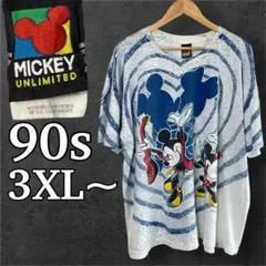 90s Disney ミッキー ミニー 総柄 Tシャツ 3XL 相当ヴィンテージ