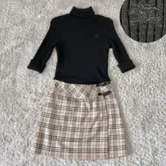 バーバリーブルーレーベル ボース刺繍 ニット切替 ノバチェック ワンピース 38