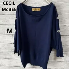 セシルマクビー　ネイビーブルーのニット　五分袖　春　M