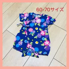 ロンパース　60-70 甚平　花火　夏祭り　あさがお　鮮やか