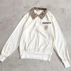 ダックスDAKS ゴルフ ハウスチェック襟刺繍ロゴエンブレム 長袖ポロシャツ