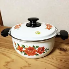 値下げしました‼︎新品未使用★レトロな花柄ミッチホーロー鍋セット 昭和レトロポップ ミッチホーロー花柄ホーロー鍋/未使用品