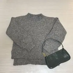 【Grace Class】グレー リブ編み 長袖ニットセーター