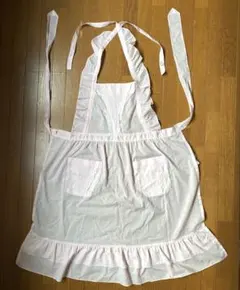 レース付きフリルエプロン　ピンク　昭和レトロ