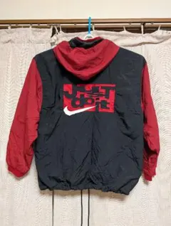ナイキ 90's銀タグ フルジップナイロンフーディ 黒赤シカゴ JDI刺繍 L