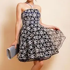 新品★送料込★オーガンジー 花柄 チュール重ね サテン Aライン ミニドレス