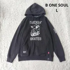 【ビーワンソウル】ダック　パーカー　黒　ストリート　ビッグプリント スケボー　L