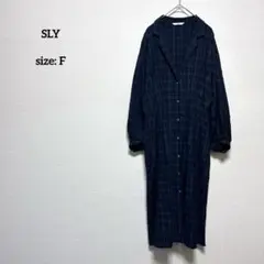 スライ オープンカラーシャツワンピース チェック ネイビー シャカシャカ