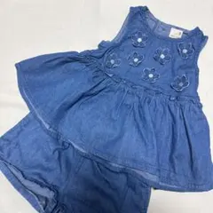 petitmain プティマイン　花　デニム　セットアップ　トップス　パンツ