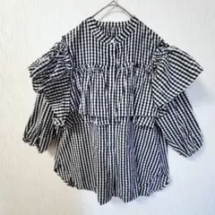 TREFLE+1 トレフルプラスワン ハートギンガムチェック パフスリーブ 