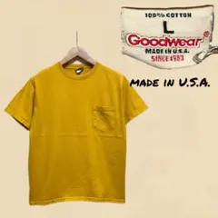 Goodwear マスタードカラー Tシャツ Lサイズ アメリカ製 ポケT