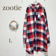 zootie シャツワンピース　チェック柄 長袖 綿100% L 赤　青　白
