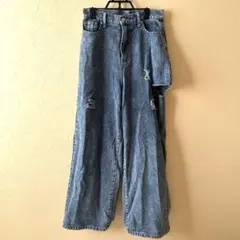 ネイビー ワイドパンツ