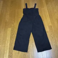 黒 ストレッチデニム サロペット ワイドレッグ