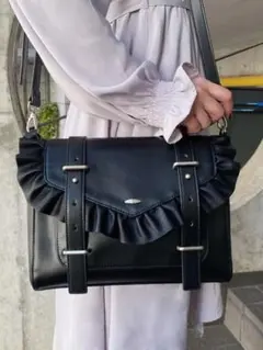 ショルダーバッグ/レザー/BLK/ラッフルフラップバッグのサムネイル