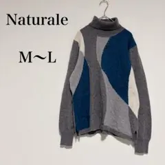 ☆カシミヤ100%☆ ナチュラーレ 幾何学模様 タートルネック ライン装飾