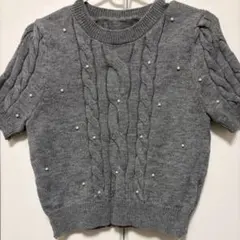 グレー ケーブル編み 半袖ニット