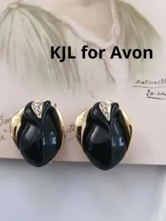 KJL for AVON　黒い花モチーフ　イヤリング　ヴィンテージのサムネイル