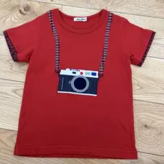 familiar 赤 カメラ刺繍 Tシャツ　130 ファミリアチェック