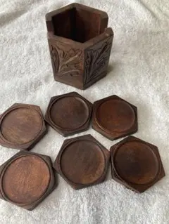 木製 六角形コースター 6枚セット　ハンドメイド　新品