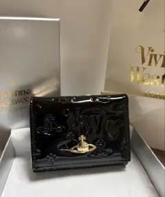 Vivienne Westwood ヴィヴィアン 三つ折り財布 黒 エナメル