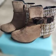 Mong Mong ブラウン チェック柄ブーツ