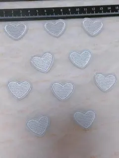 1230.可愛い白色ハートのアイロンワッペン10枚セット