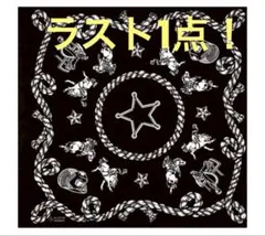 カウボーイ　ヴィンデージ　ロープ　プリント バンダナ　アメカジ　黒　　スカーフ