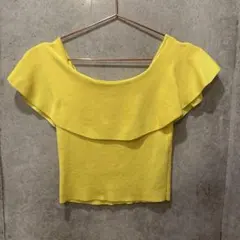 ZARA KNIT オフショルダー トップス イエロー Sのサムネイル