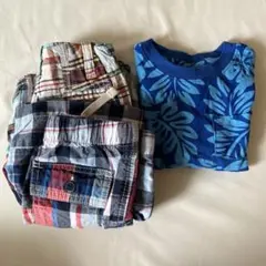 GAP Tシャツとチェックパンツ 3点セット　保育園　まとめ売り　青　レッド