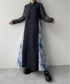 HARE サイドプリーツ ジャガード ブラック ワンピース 長袖 ベルト無