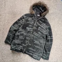 Y2K ギミック 平成 00s 90s ファー付き 英字プリントニットアウター