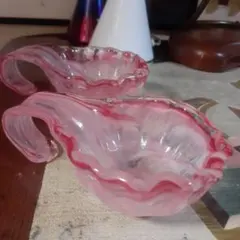 FENTON クランベリー オパールセント ガラスボウル フリルエッジ FENTON クランベリー オパールセント ガラスボウル フリルエッジ