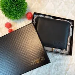 EFOSHIM✨本革 メンズ 二つ折り財布 ブラック　父の日　スマートデザインのサムネイル