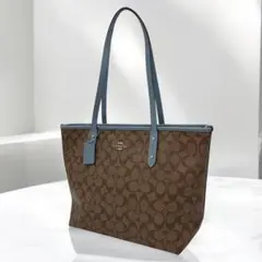 COACH トートバッグ シグネチャー PVC レザー A4収納可 通勤ブラウン